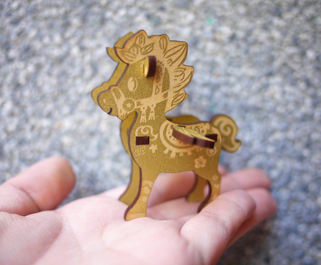 DIY 3D カード/デコレーション (干支) 馬 - レーザー彫刻 - 木製