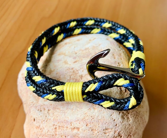 Gold Anchor On Solid Black Rope Bracelet