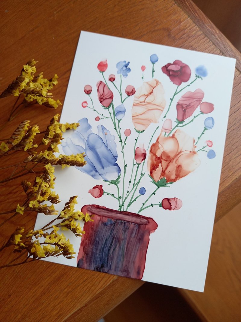 Alcohol Ink/Imitation Watercolor/Universal Card/Postcard-Fresh Flower - การ์ด/โปสการ์ด - สี 