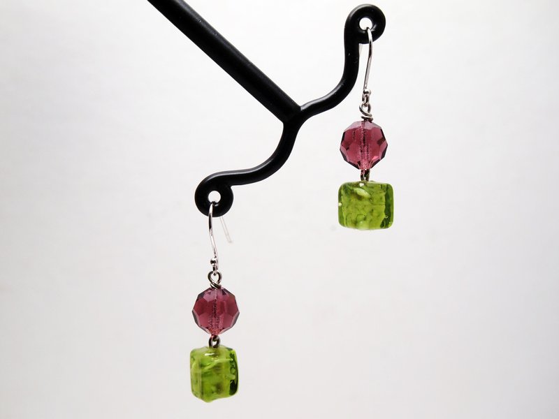 #GE0415 Murano Glass Beads Earring - ต่างหู - แก้ว สีเขียว