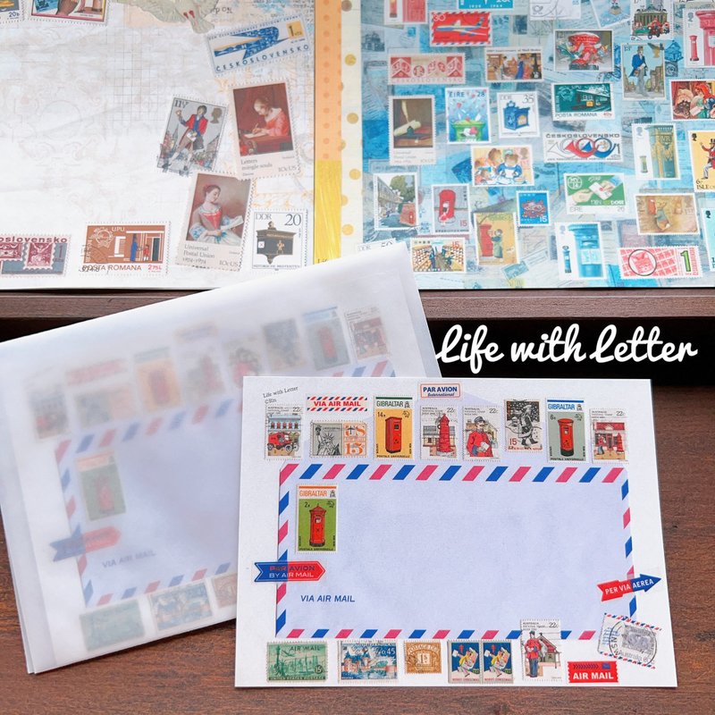 Postal Letter Stamp Collage Letter Series - ซองจดหมาย - กระดาษ หลากหลายสี