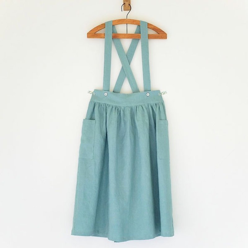 Daily work clothes. Light green harness working apron, flax - Skirts - Cotton & Hemp Green