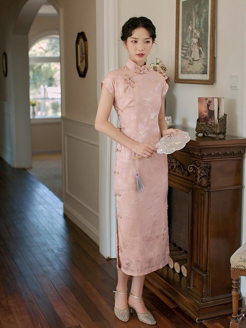 Peach Qipao Retro Pink Cheongsam Dress - Newhanfu