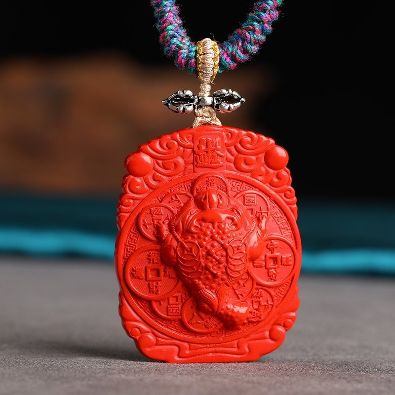 Natural raw mineral cinnabar boutique red sand lucky golden toad pendant boutique original cinnabar content is as high as 95% or more - Necklaces - Gemstone 