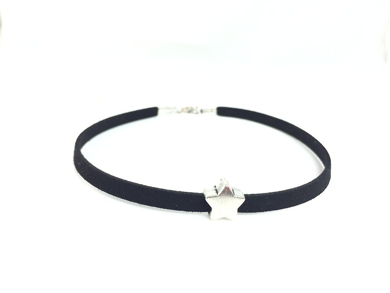 Silver star necklace - Necklaces - Genuine Leather Black