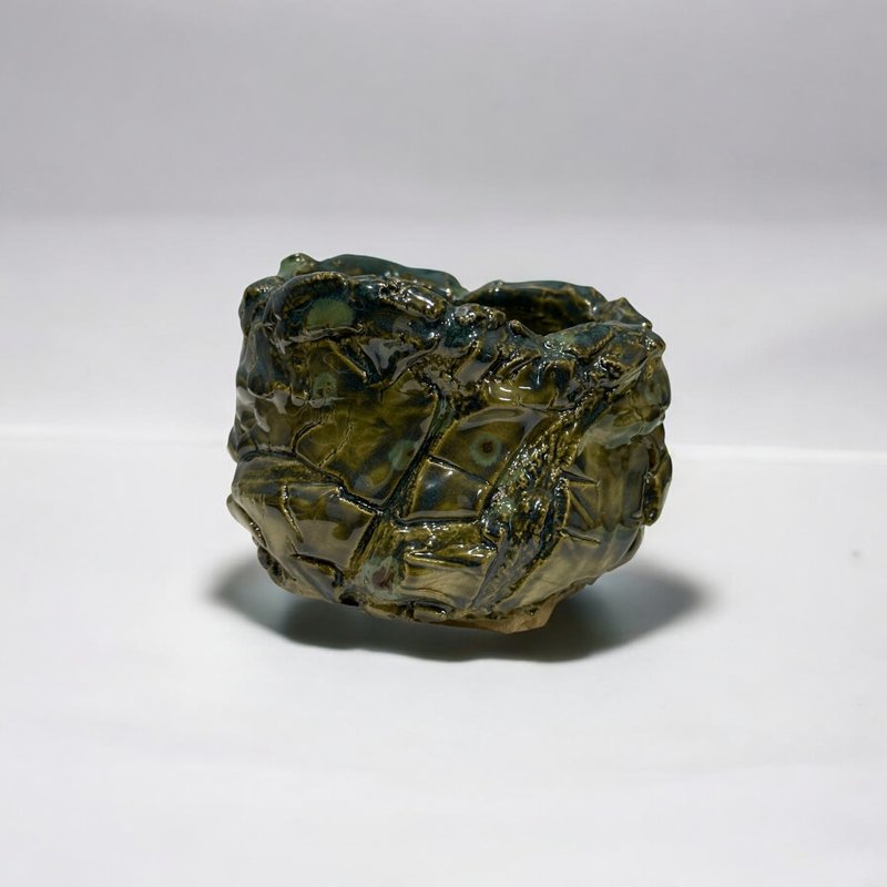 【好人製陶】 荒岩綠晶 手工陶盆 - 植栽/盆栽 - 陶 綠色