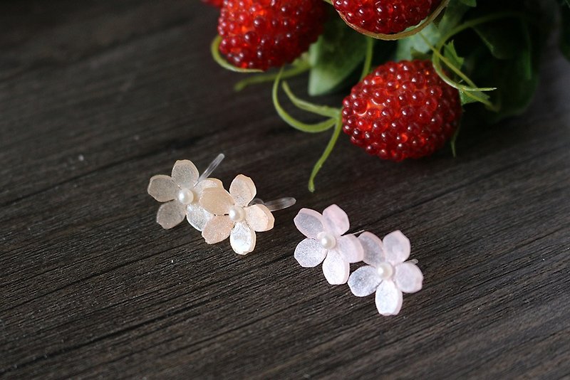 Little Garden Series Mini Pearlescent Cherry Blossom Stud Earrings Earrings Invisible Earrings Can Be Wearable - ต่างหู - พลาสติก สึชมพู