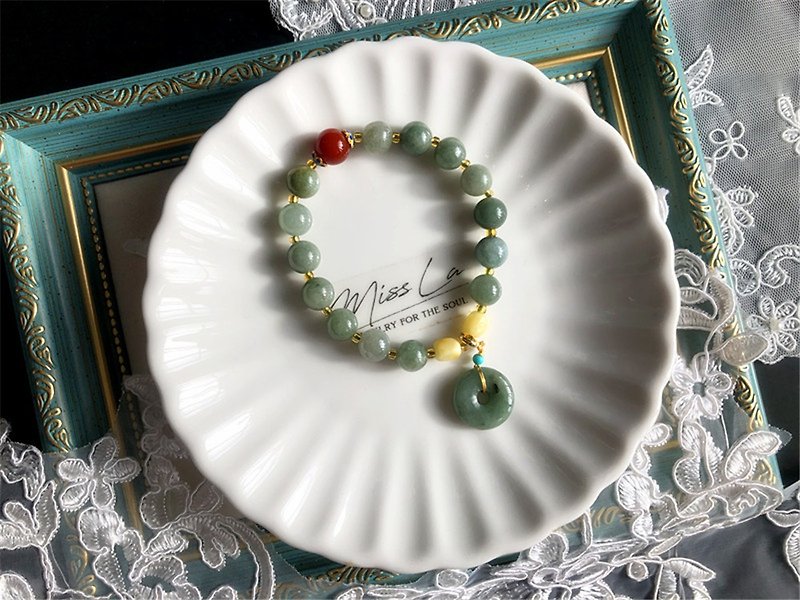 A cargo Myanmar jade peace buckle jade bracelet gift honey Wax design custom natural stone - Bracelets - Jade Green