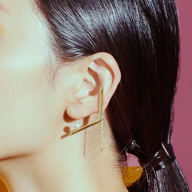 金色玉石珍珠耳環 Instant Earring - 耳環/耳夾 - 其他金屬 金色