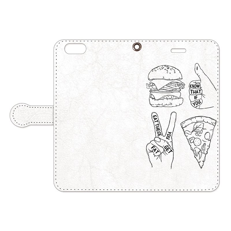 Handbook type iPhone case / I know that if you eat these you get fat - Phone Cases - Genuine Leather White