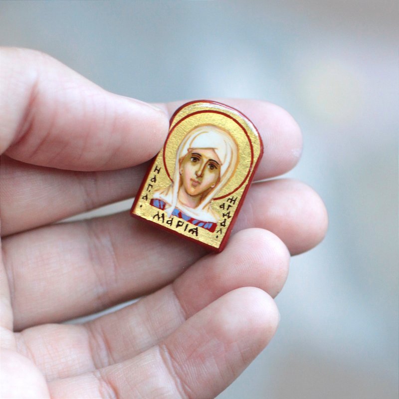 hand painted orthodox wood icon saint Holy Equal-to-the-Apostles Mary Magdalene - 其他 - 木頭 金色