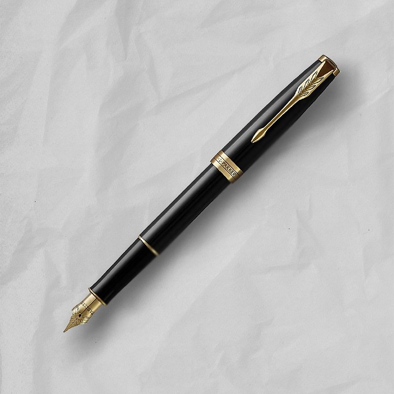 PARKER Parker Zhuoer series Liya black gold clip F tip fountain pen free engraving - ปากกาหมึกซึม - โลหะ สีดำ
