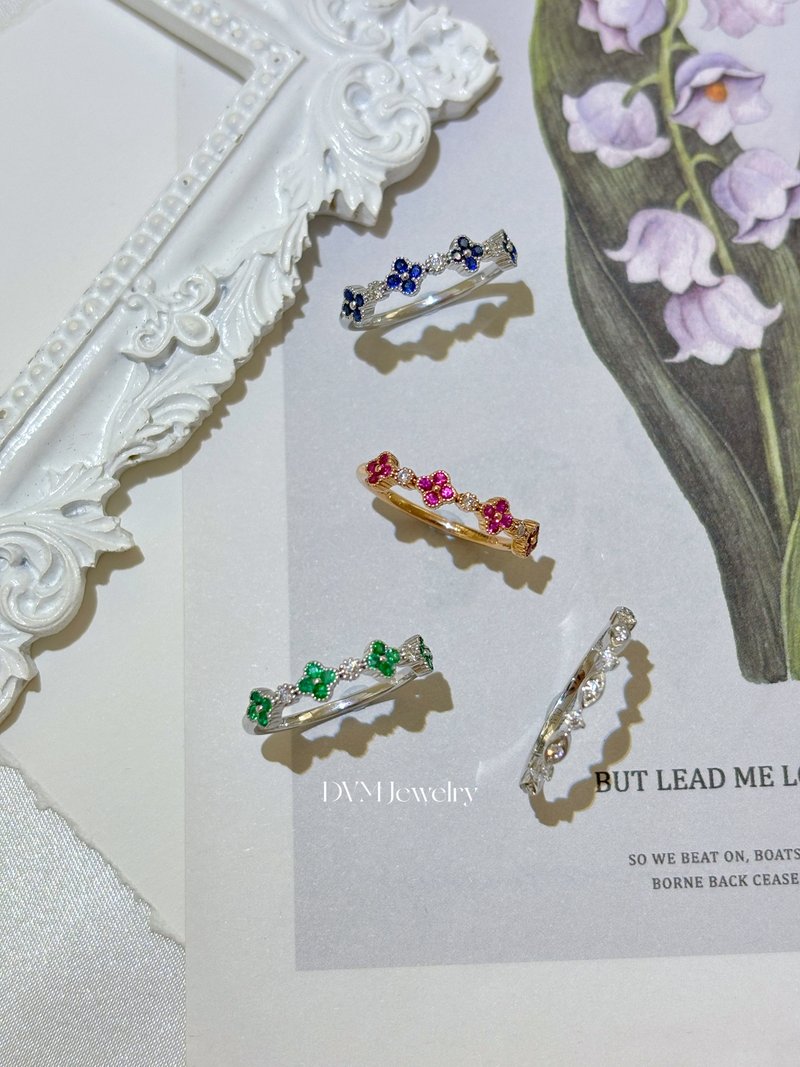 Four-Leaf Clover Gemstone Ring in 18k Gold - General Rings - Gemstone 