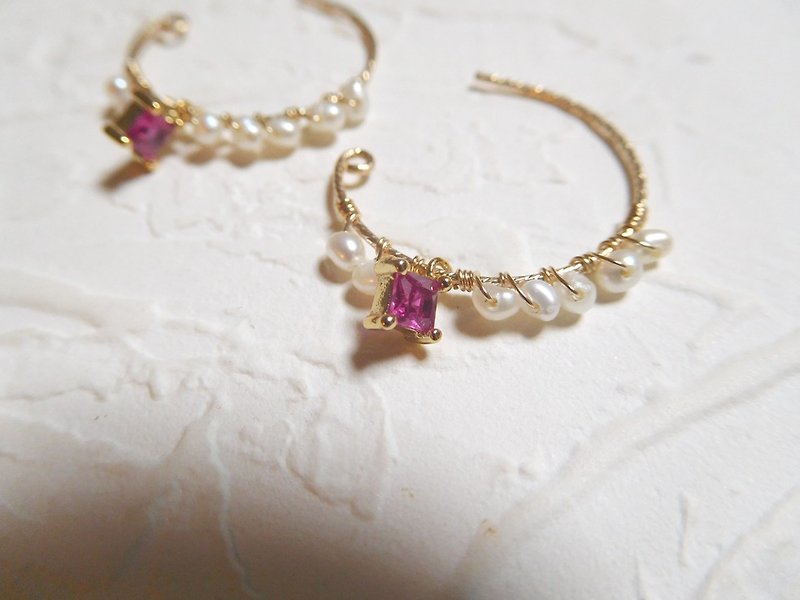 14K pink gold ring package C Zircon Pearl Earring - Earrings & Clip-ons - Paper Red