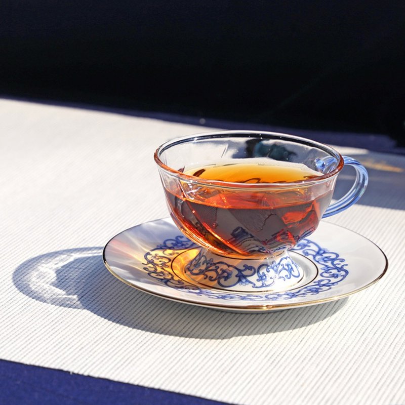 晶豔亞洲花茶杯碟組(160ml) - 茶壺/茶杯/茶具 - 玻璃 藍色