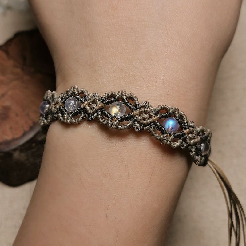 Top quality Indian moonstone/lace totem design/ Wax thread braided bracelet/moonstone bracelet - สร้อยข้อมือ - เครื่องเพชรพลอย หลากหลายสี