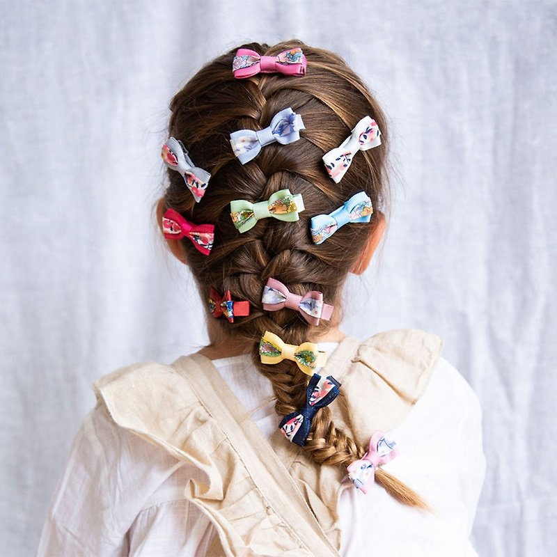 英國Ribbies 雙色緞帶蝴蝶結4入組-Hot Pink & Sparkle - 髮夾/髮飾 - 聚酯纖維 