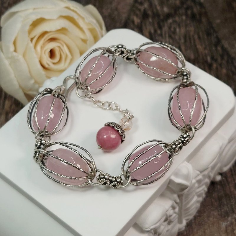 Bracelet, Morganite, Rhodonite, Rutilated Quartz, Silver, Handmade Jewelry - Bracelets - Gemstone Pink