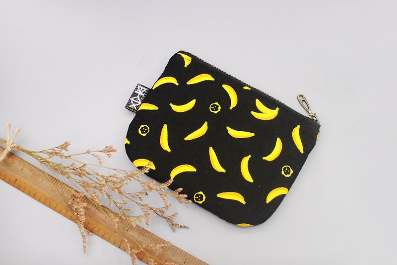 Off-the-shelf - safe small bag - heat wave banana, feel cotton, small wallet - Wallets - Cotton & Hemp Black