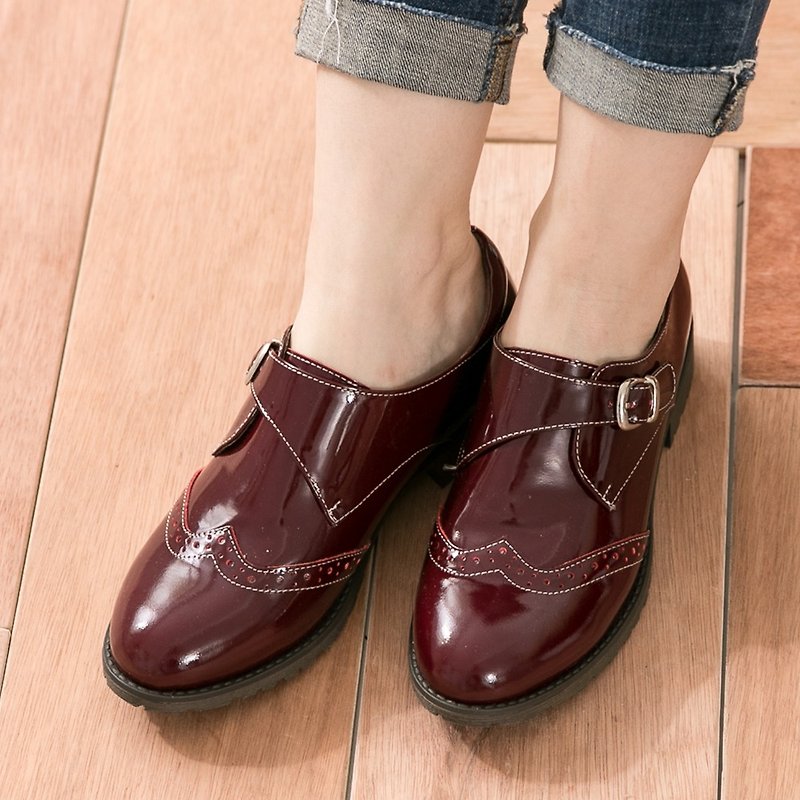 Maffeo 牛津鞋 孟克鞋 英式時髦亮眼漆皮孟克鞋(0105漆皮紅) - 女牛津鞋/樂福鞋 - 真皮 紅色