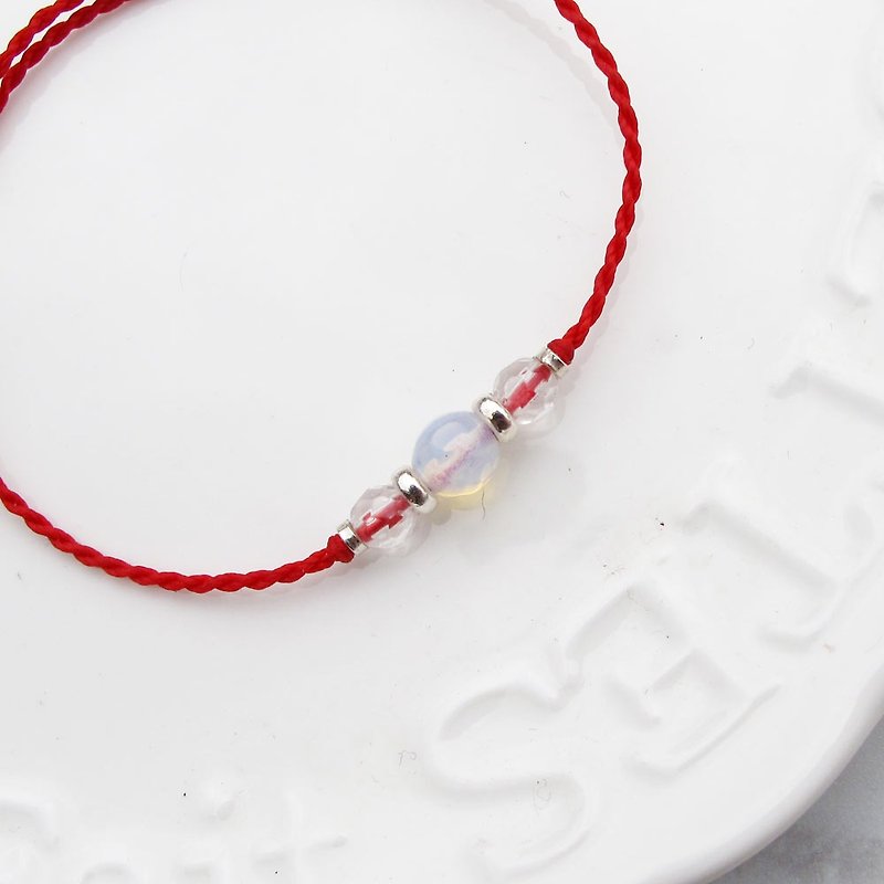 Big staff Taipa [handmade silver] opal × white crystal × cutting positive energy wax rope bracelet - สร้อยข้อมือ - คริสตัล ขาว