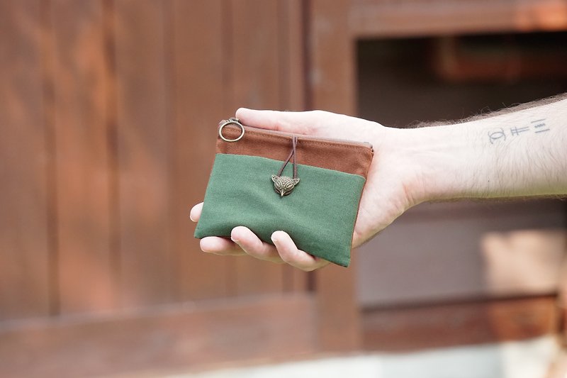 小錢包 男 - 聖誕綠 - 輕帆布 - 錢包 - 長短皮夾/錢包 - 棉．麻 綠色