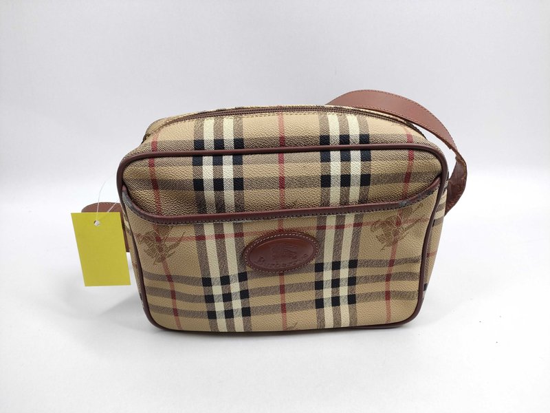 Burberry Check Shoulder Bag Side Cross Backpack Handbag Japanese Second-hand - Messenger Bags & Sling Bags - Genuine Leather Brown