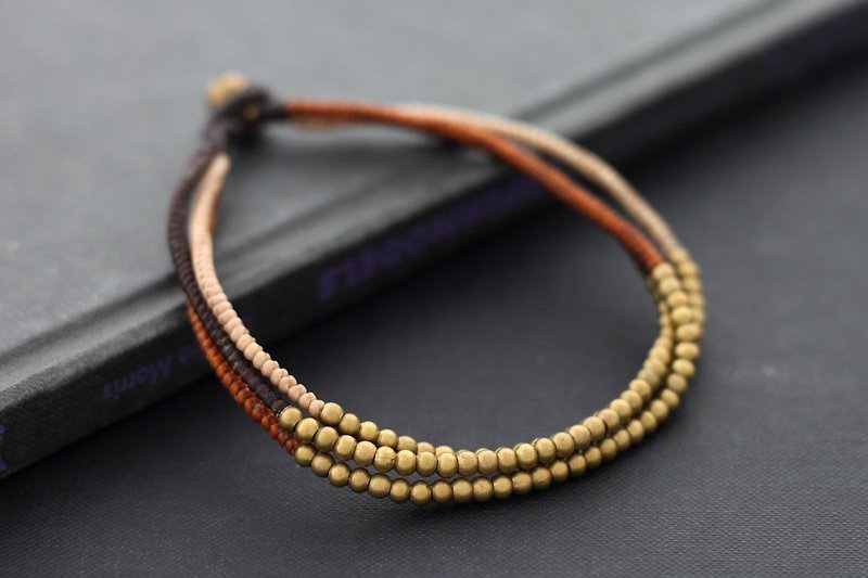 Brass Woven Beaded Anklets Brass Beads Earth Tone Boho Yoga Ankle Bracelets - กำไลข้อเท้า - หิน สีนำ้ตาล
