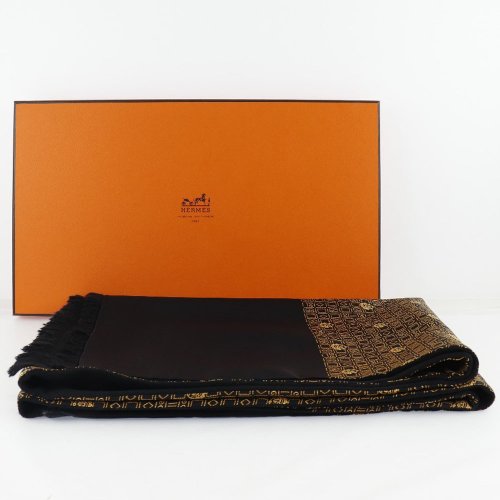 日本直送】エルメス HERMES マフラー シルク × アンゴラ 黒 ユニ