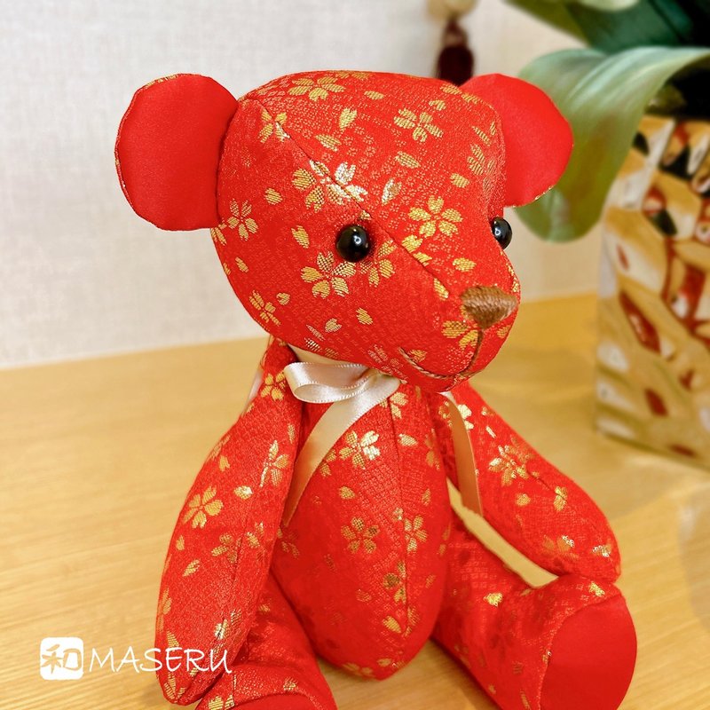 Japanese style teddy bear, made in Japan, sakura patterns, free gift wrapping - ตุ๊กตา - เส้นใยสังเคราะห์ สีแดง