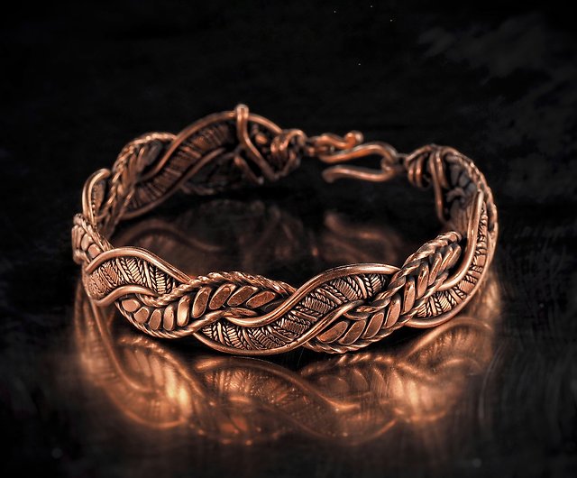 Wire Wrapped Pure Copper Bracelet Unique Stranded Wire Bangle for Him or Her 7th Anniversary Gift Artisan Woven Jewelry 18.5 cm | WireWrapArt