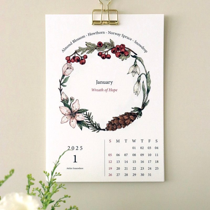 [Walking in the Botanic Gardens/2025 Wreath Calendar] (A5, hanging type, with gold clip) - ปฏิทิน - กระดาษ หลากหลายสี