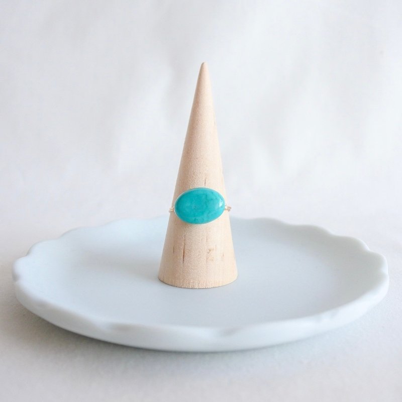 Green Onyx – Small Grain – Gold Ring – Natural Stone Ring - 戒指 - 其他金屬 藍色