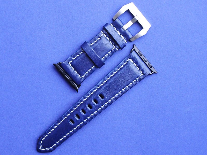 Apple Watch 42mm 錶帶 好好縫 皮革材料包 免費刻字 手工包 情侶禮物 簡約實用 意大利皮 植鞣革 皮革DIY 真皮 牛皮 客製化 情人節禮物 - 女錶 - 真皮 藍色