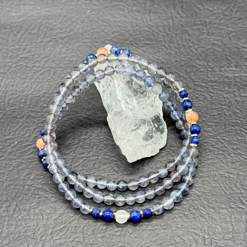 Zen | 108 rosary beads cordierite lapis lazuli Stone six-character mantra - สร้อยข้อมือ - คริสตัล 