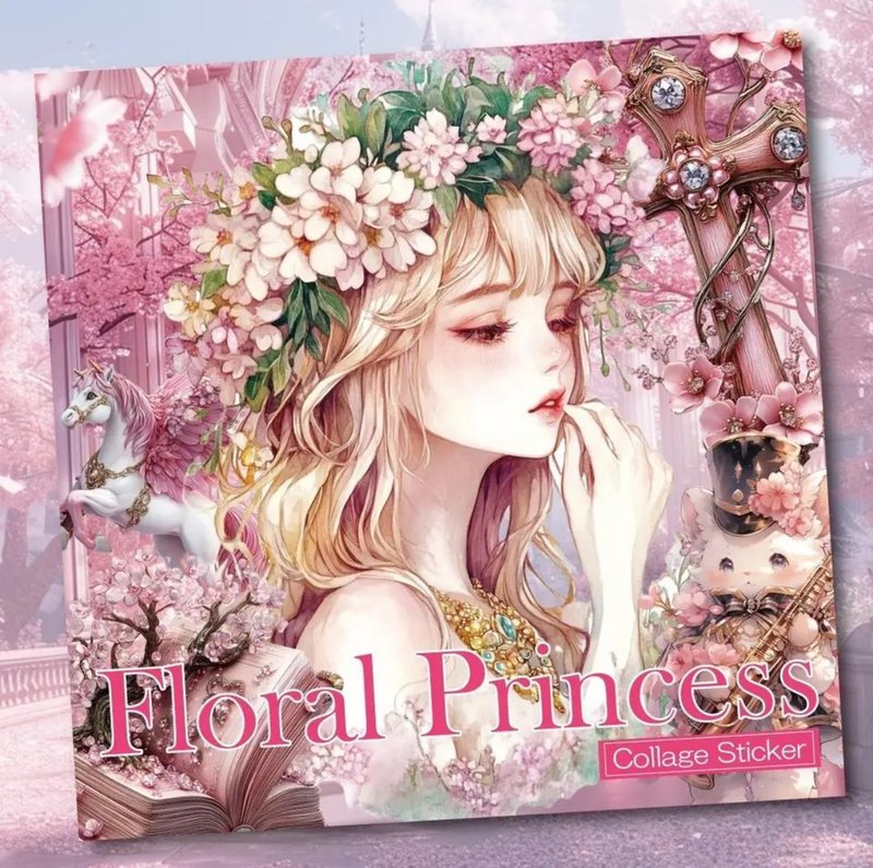 Floral Princessコラージュステッカー - 貼紙 - 紙 粉紅色