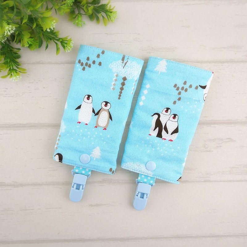 Penguin family. Double-sided cotton sling saliva towel + windproof quilt (2 pcs/set) - ผ้ากันเปื้อน - ผ้าฝ้าย/ผ้าลินิน สีน้ำเงิน