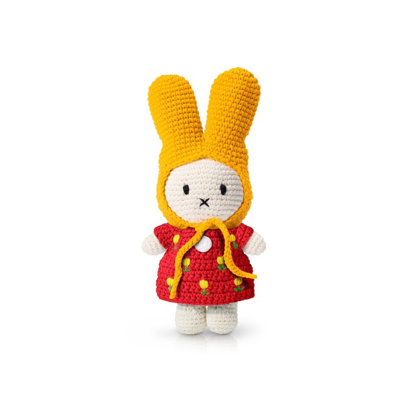 miffy handmade and her red tulip dress + yellow hat - Stuffed Dolls & Figurines - Cotton & Hemp Red