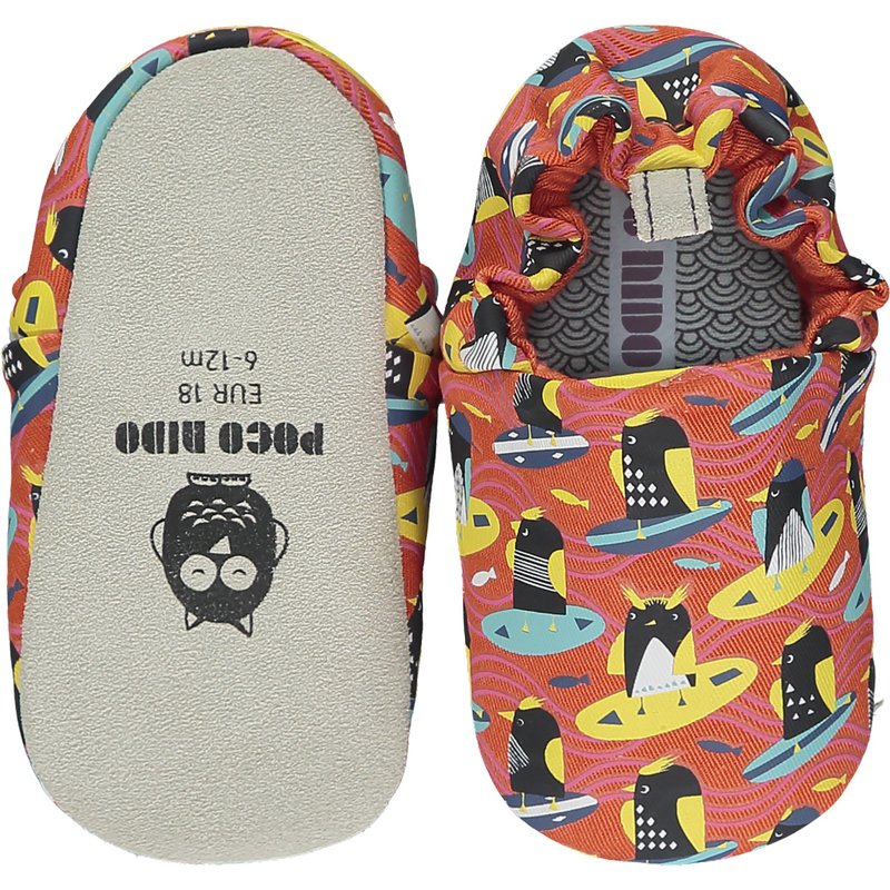 Poco Nido (UK) Baby/BB Shoe/Kids learning Shoe - Surfing Penguins Orange - Baby Shoes - Cotton & Hemp 