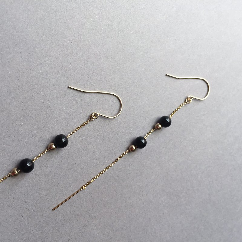 voyage / black agate long earrings - Earrings & Clip-ons - Other Metals Black