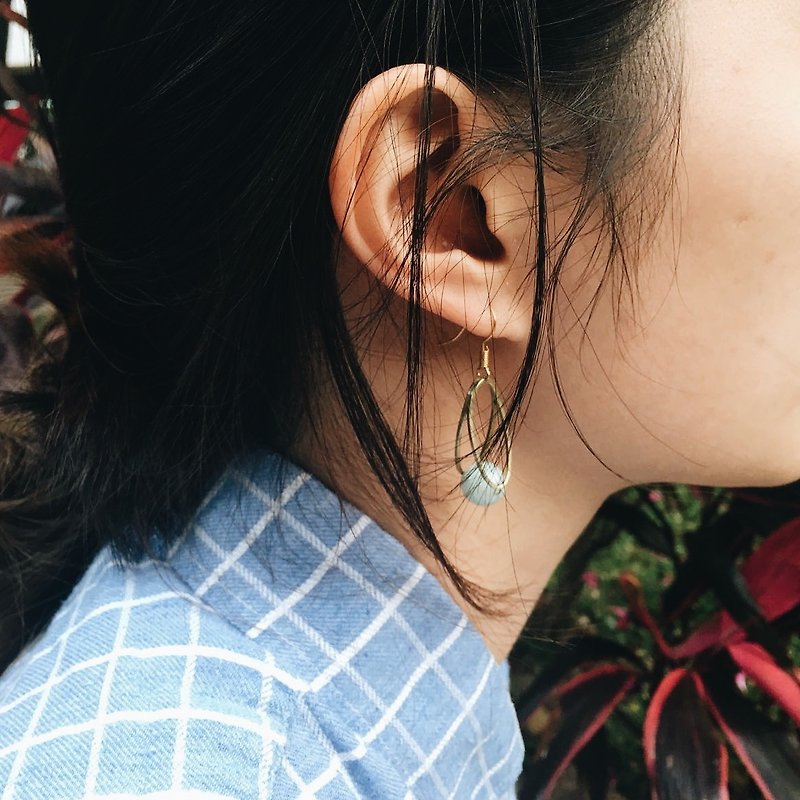 Ellipse Earring Bronze natural stone earrings hanging drape earrings - Earrings & Clip-ons - Other Metals Multicolor