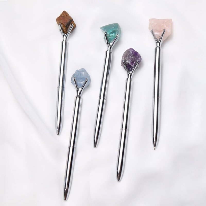 Natural raw mineral crystal pen | C16 - ปากกา - วัสดุอื่นๆ ขาว