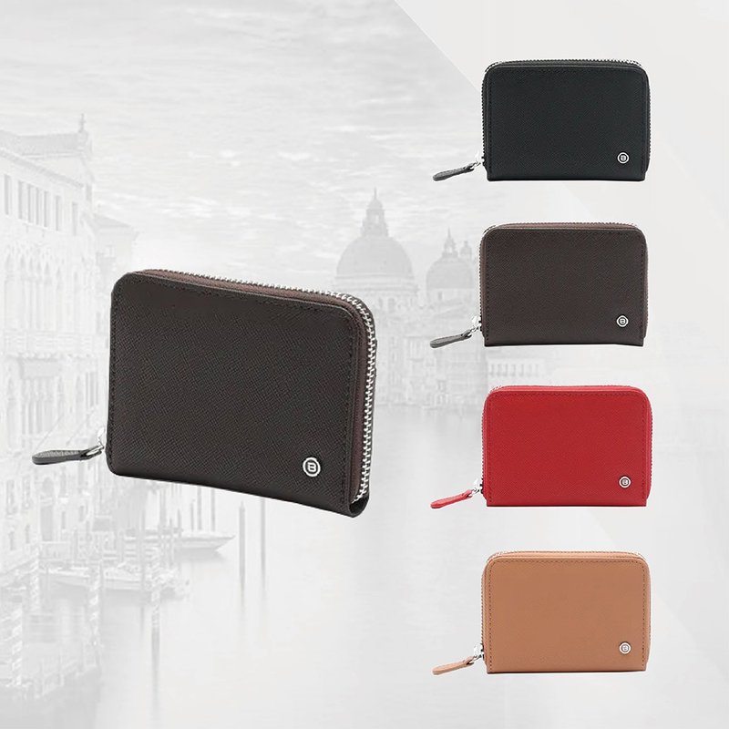 Short clip RFID anti-theft lined zipper leather short clip black coffee red - กระเป๋าสตางค์ - ไนลอน สีดำ