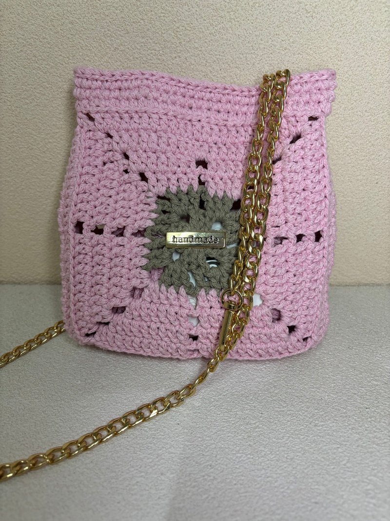 Chain bag/small sachet/handmade/ Linen weaving/shoulder bag/small square bag - กระเป๋าแมสเซนเจอร์ - ผ้าฝ้าย/ผ้าลินิน 