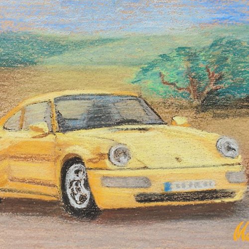 marina-fisher-art Porsche Car 911 Painting Sport Classic Auto Original Art German Retro Transport