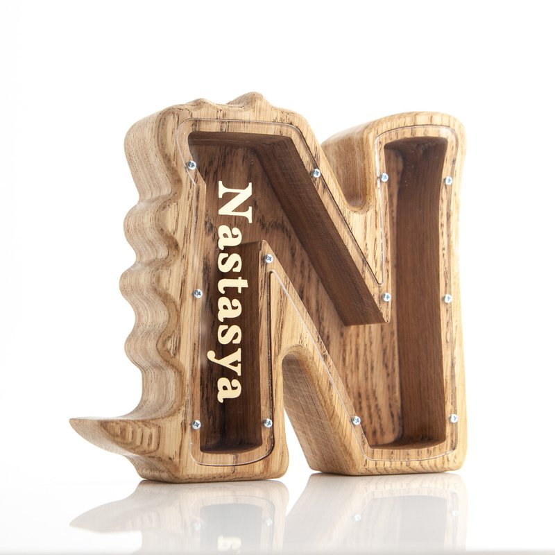 Dinosaur Letter coin bank for kids  Wooden First Birthday Customized gift - Coin Banks - Wood 