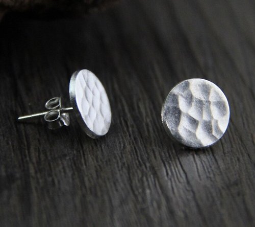 garyjewelry Real 925 Sterling Silver Uneven Lunar Surface Stud Earrings Women Mini Round