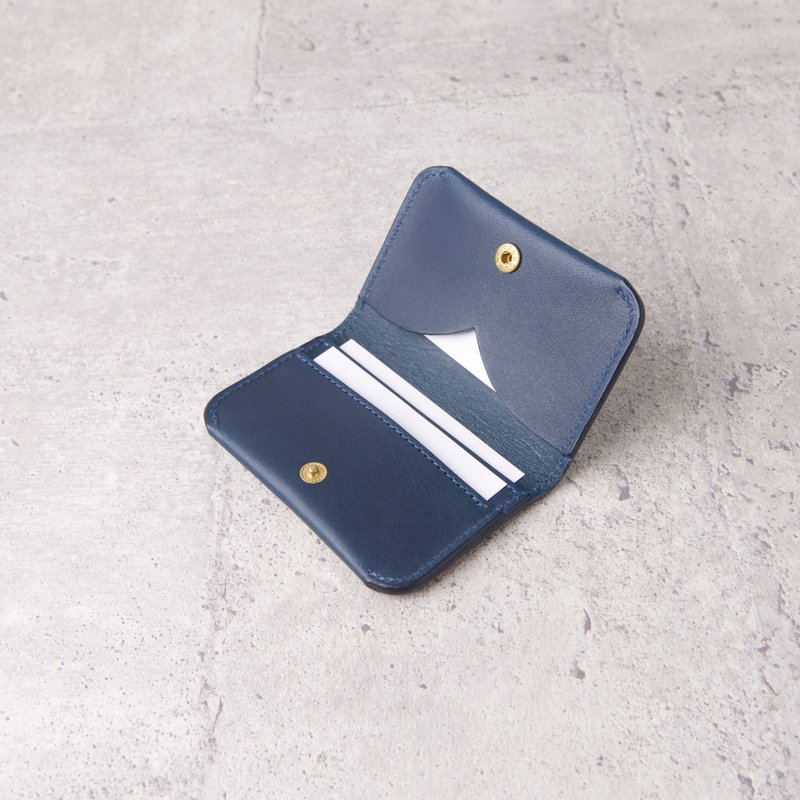 對開名片夾Bifold Business Card Holder/ 藍Blue /免費刻字 - 名片夾/名片盒 - 真皮 藍色