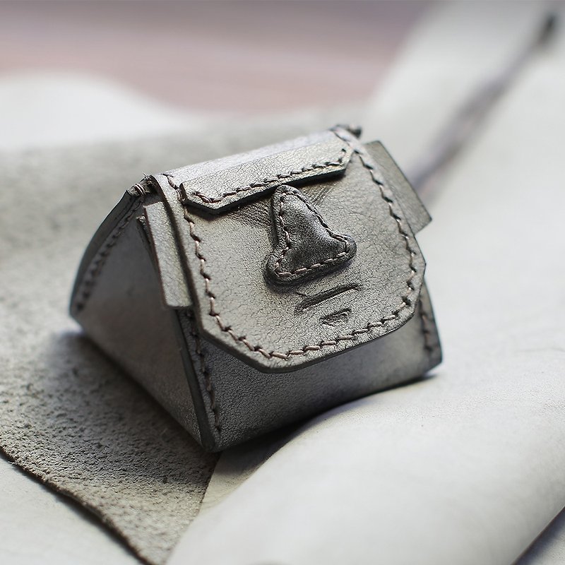 Moai stereo rice ball coin purse - Coin Purses - Genuine Leather Gray