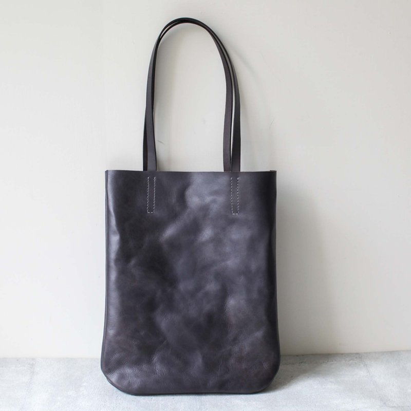 故事紋路深鐵灰色植鞣真皮牛皮肩背托特 tote 包 - 側背包/斜背包 - 真皮 灰色